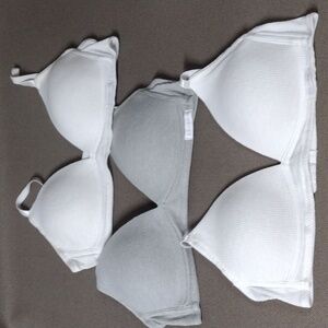 3 Danskin White & Gray Ribbed Bralette Bundle 36A
